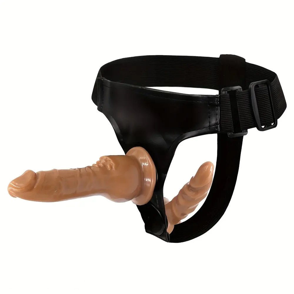 Brown PVC double strap-on harness set