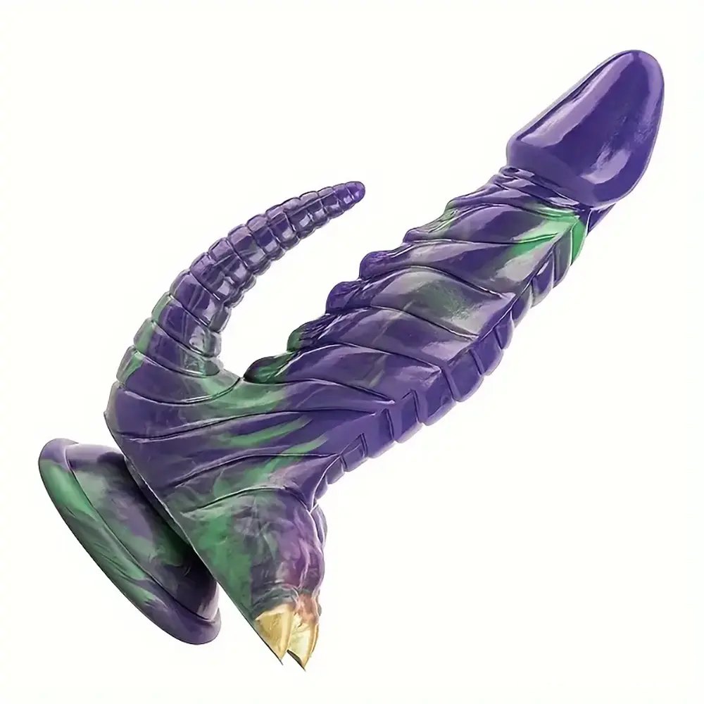 Purple green dragon tail fantasy silicone dildo, photo 1