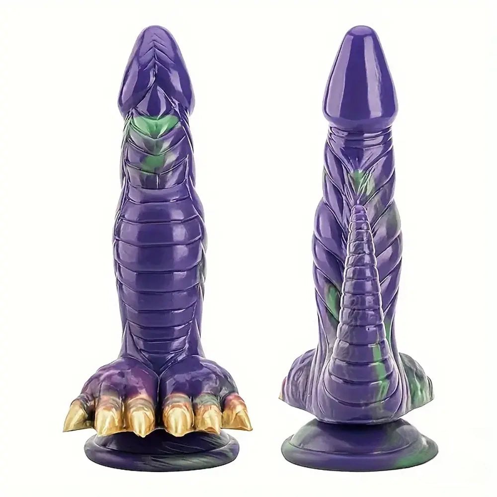 Purple green dragon tail fantasy silicone dildo, photo 4
