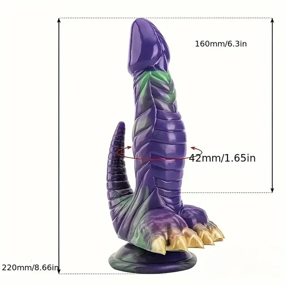 Purple green dragon tail fantasy silicone dildo, photo 6