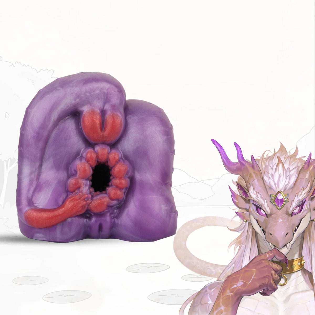 Deep violet marbled dragon fantasy masturbator with red detail, photo 1