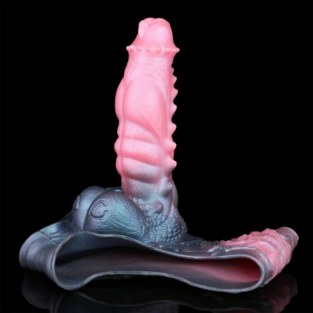 Pink and dark dragon print harness pants strap-on dildo, photo 14