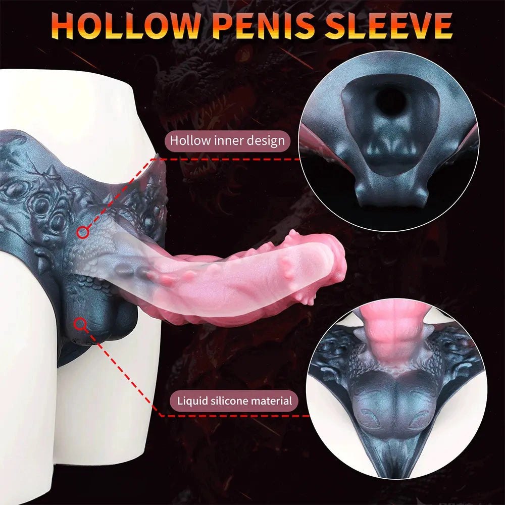 Pink and dark dragon print harness pants strap-on dildo, photo 4