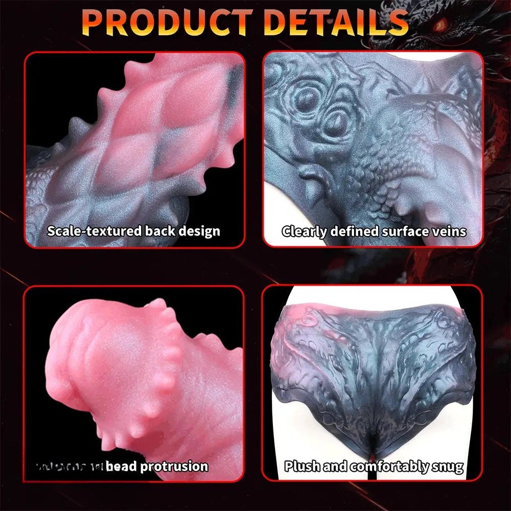Pink and dark dragon print harness pants strap-on dildo, photo 5