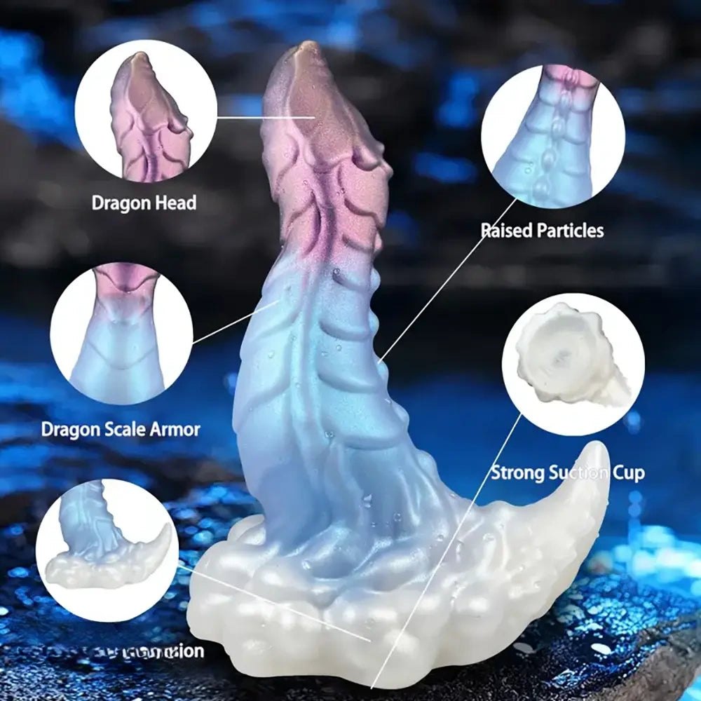 Pink and blue dragon head fantasy dildo, photo 2
