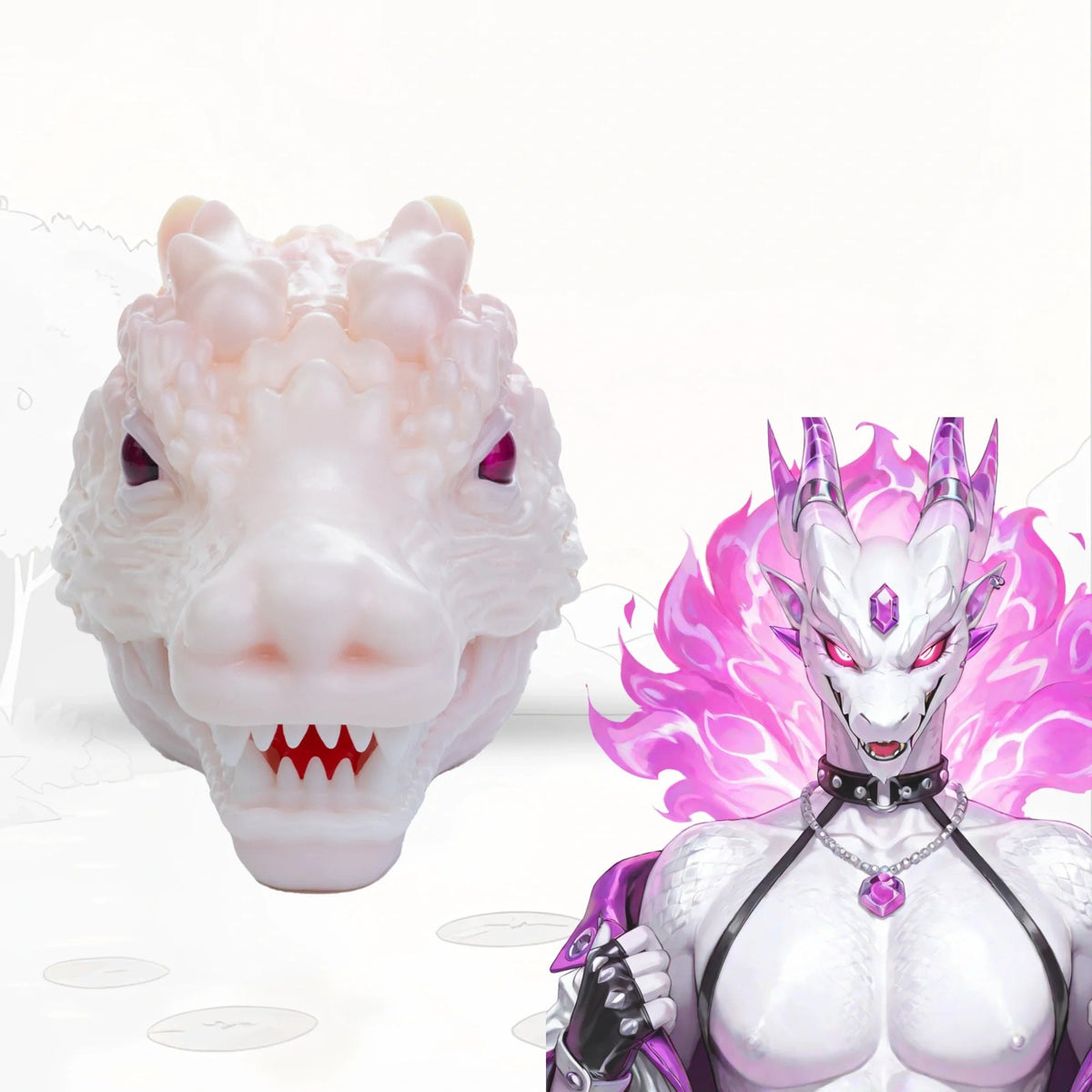 Pearl white dragon head onahole with magenta eye, photo 1