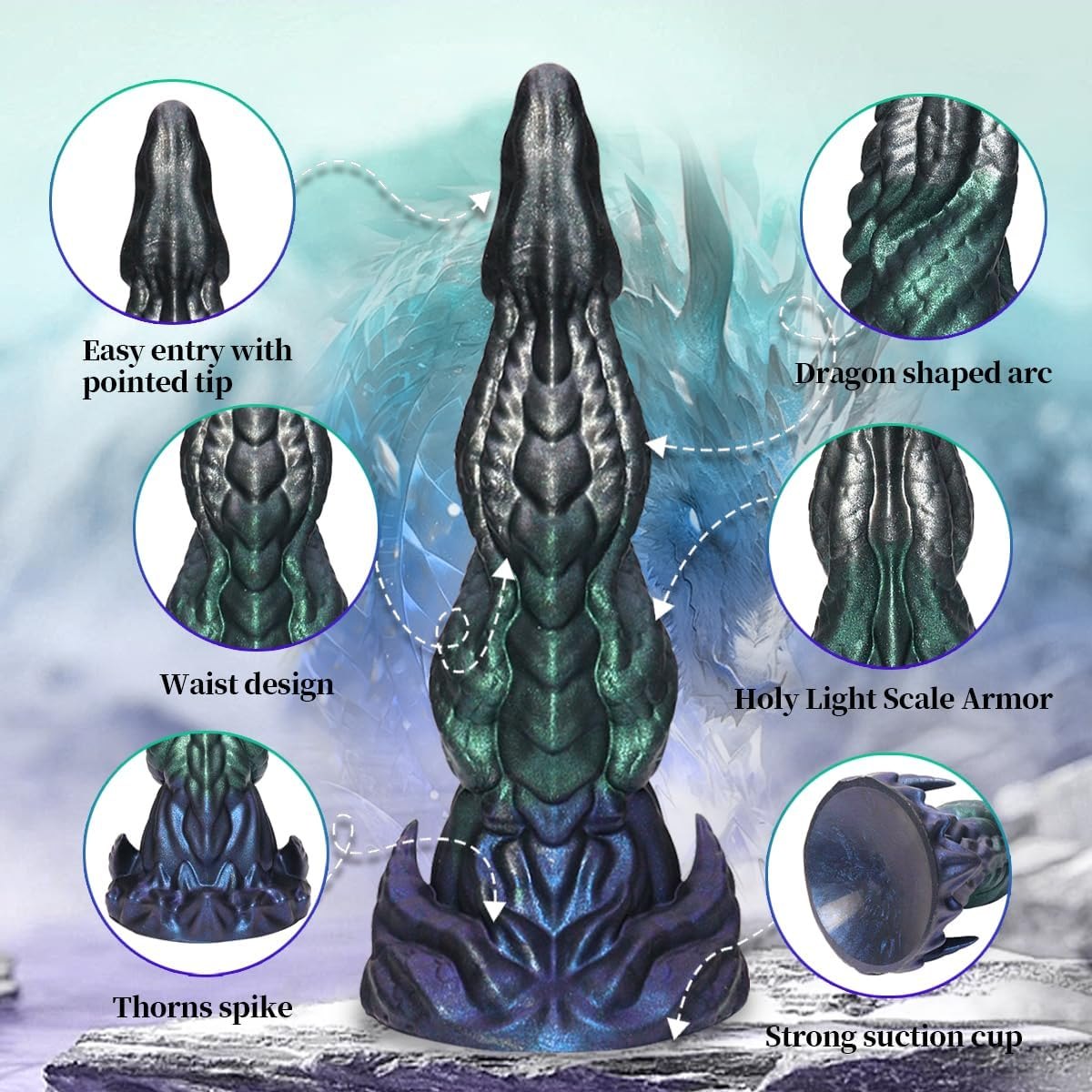 Multicolor dragon knot fantasy dildo, photo 3