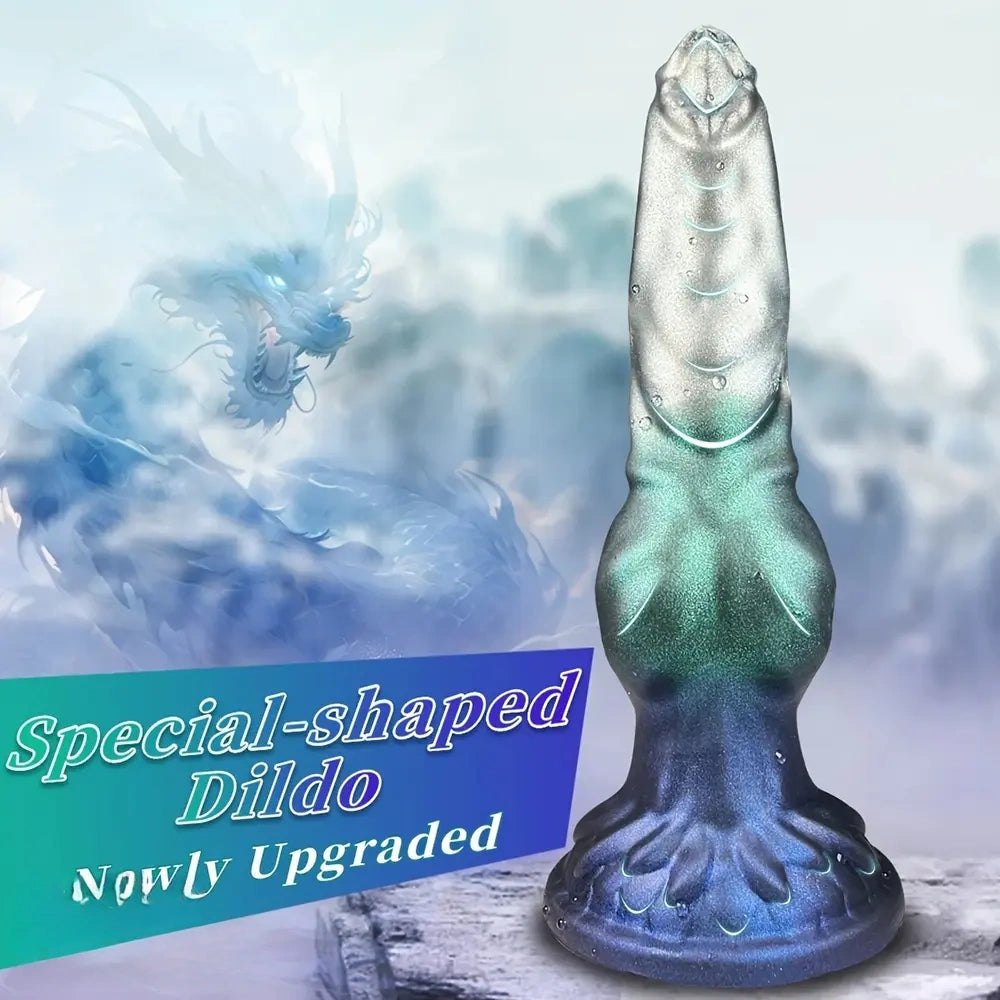 Metallic teal and blue knotted silicone animal dildo, photo 2