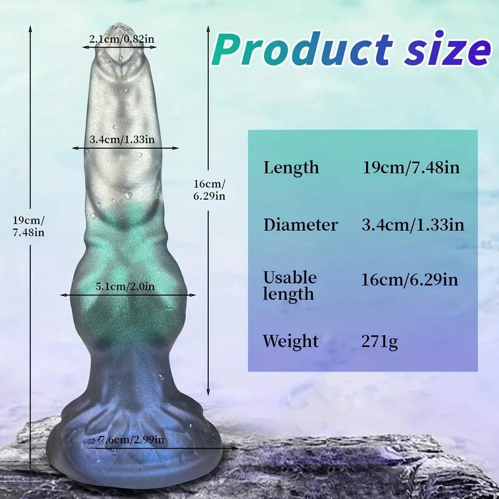 Metallic teal and blue knotted silicone animal dildo, photo 3