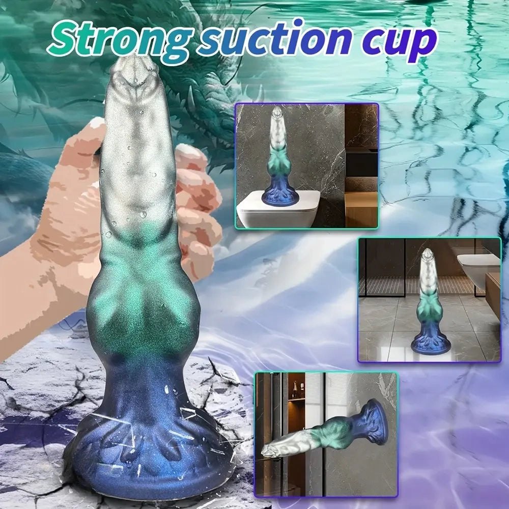 Metallic teal and blue knotted silicone animal dildo, photo 4