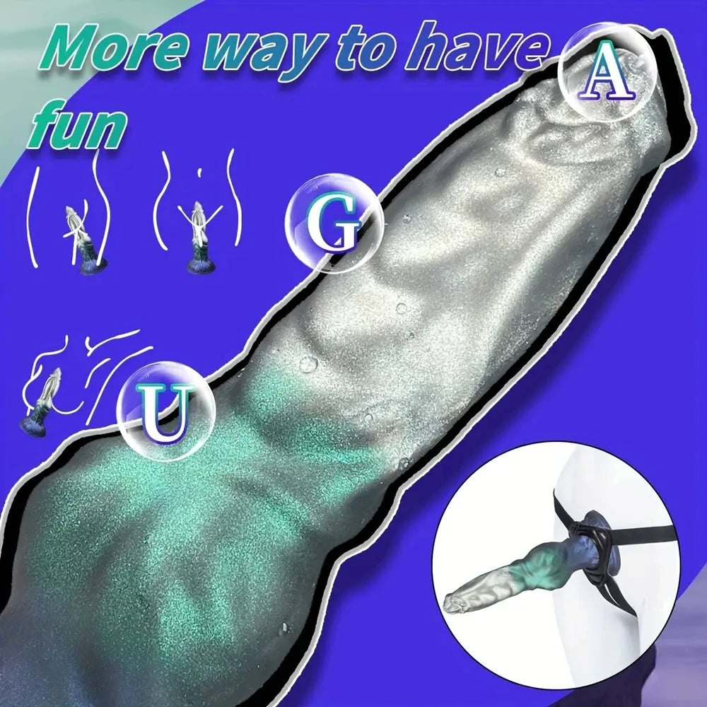 Metallic teal and blue knotted silicone animal dildo, photo 5