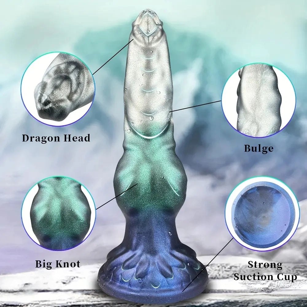 Metallic teal and blue knotted silicone animal dildo, photo 6