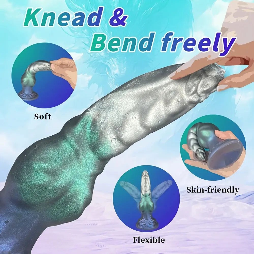 Metallic teal and blue knotted silicone animal dildo, photo 7