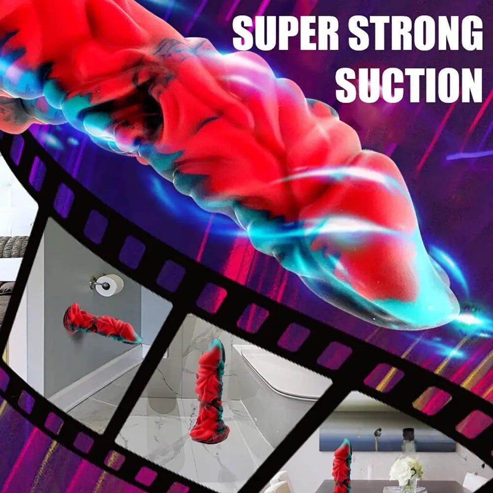Dragon knot textured fantasy dildo with colorful swirl finish, photo 5