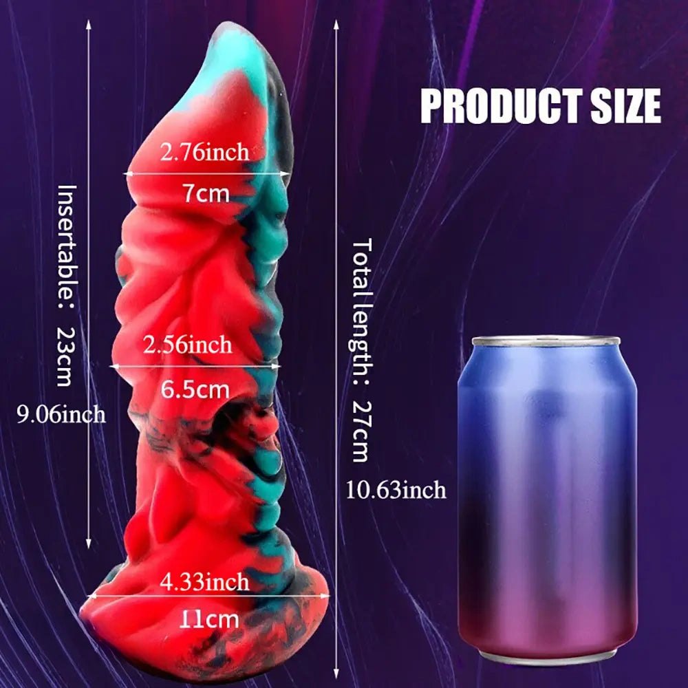 Dragon knot textured fantasy dildo with colorful swirl finish, photo 8