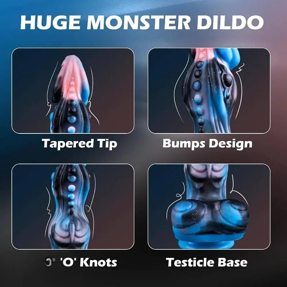 Mixed-tone dragon scale silicone fantasy dildo with knotted base, photo 4