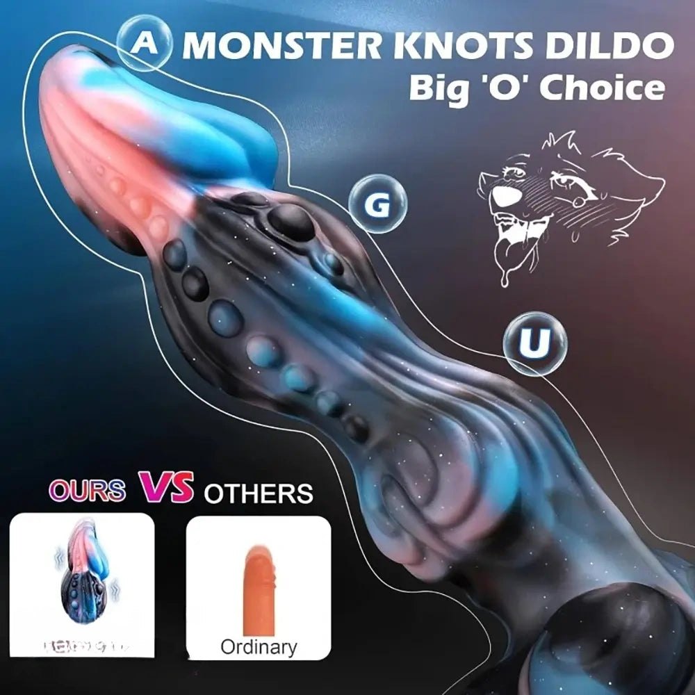 Mixed-tone dragon scale silicone fantasy dildo with knotted base, photo 5
