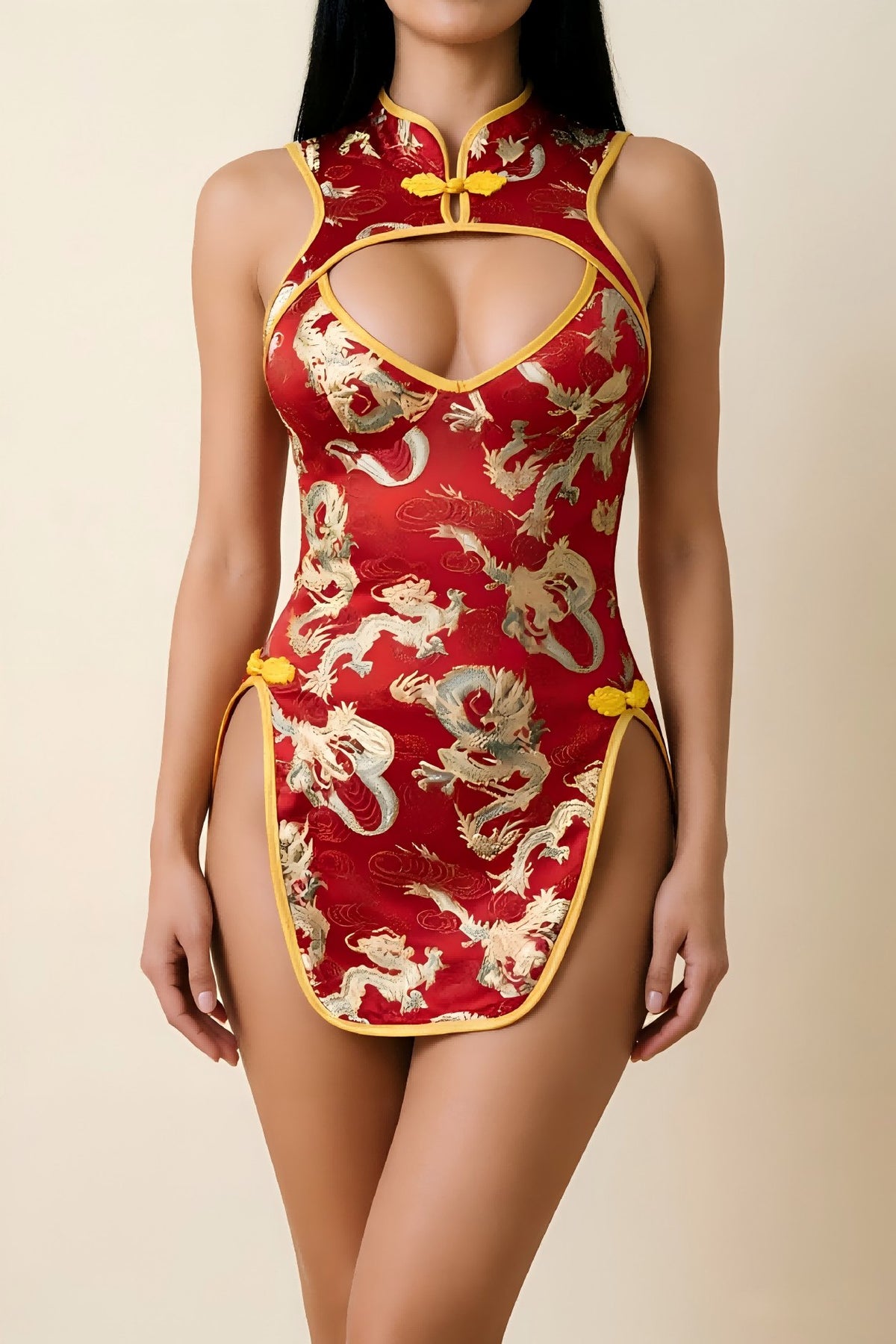 Dragon print slit cheongsam chemise, photo 1