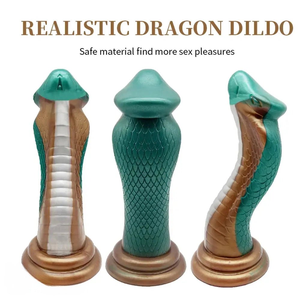 Teal and gold dragon scale fantasy dildo, photo 1