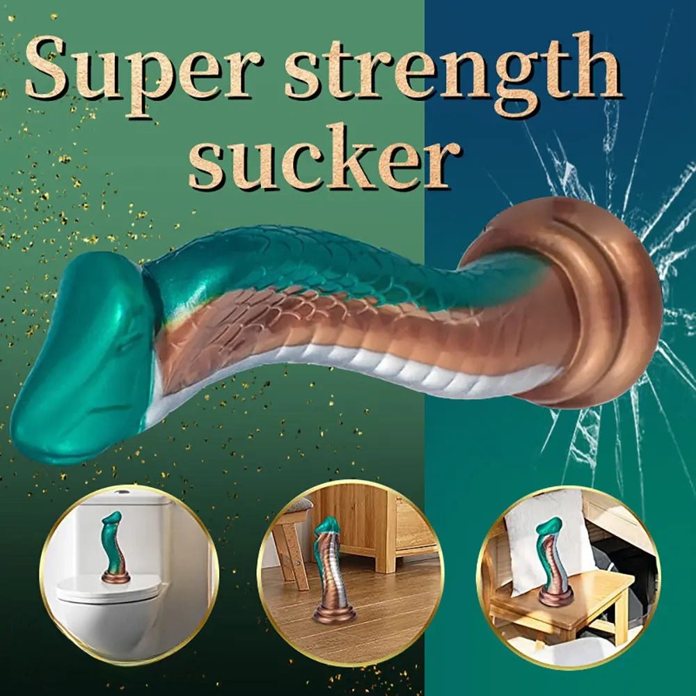 Teal and gold dragon scale fantasy dildo, photo 2