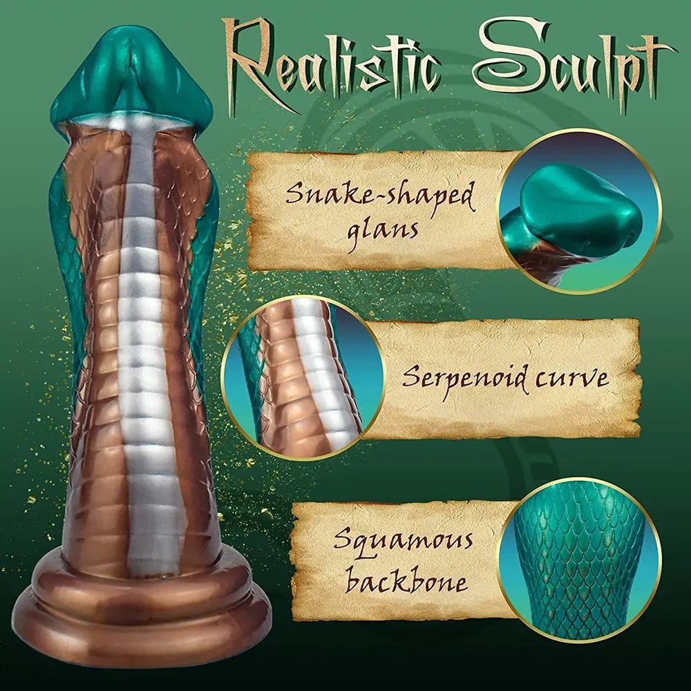 Teal and gold dragon scale fantasy dildo, photo 3