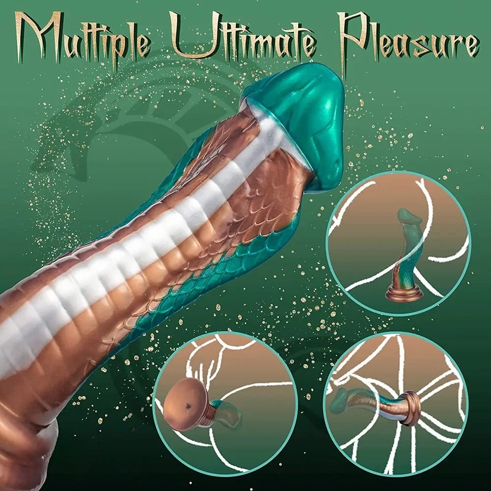 Teal and gold dragon scale fantasy dildo, photo 4