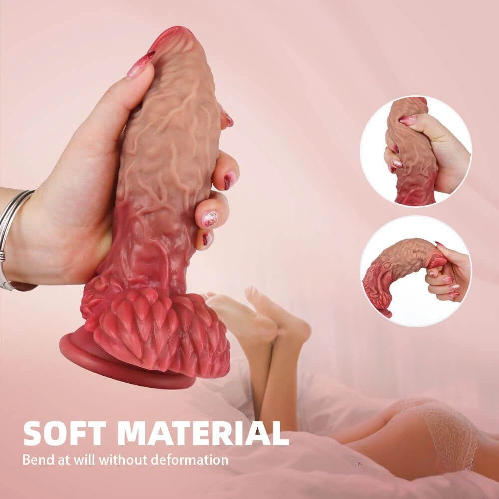 Red orange dragon scale fantasy dildo, photo 5