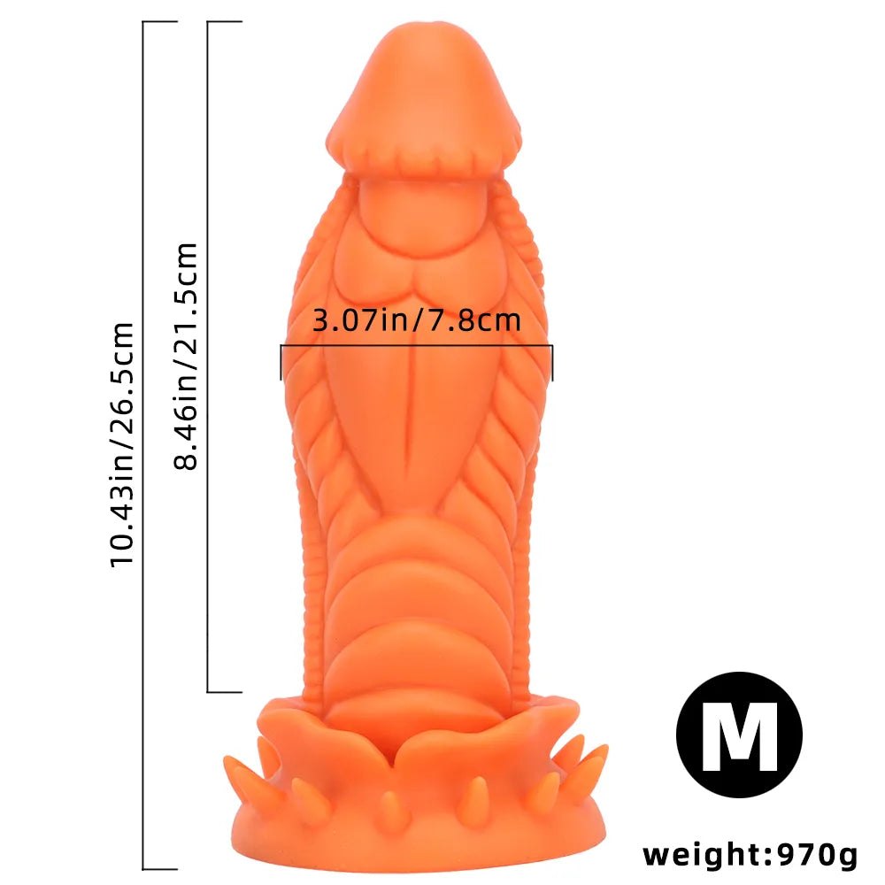 Orange coiled scaled fantasy silicone dildo with ridged base