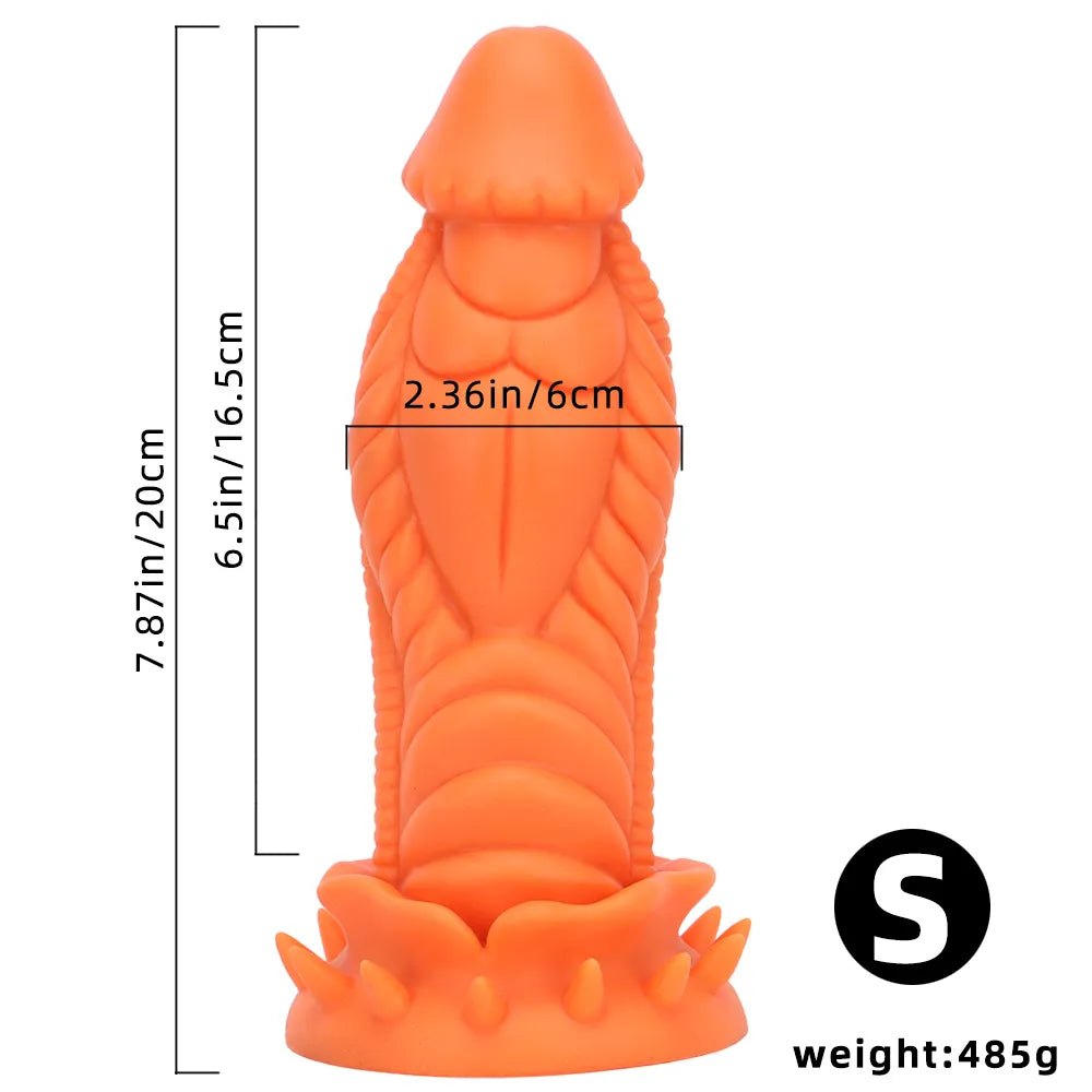 Orange coiled scaled fantasy silicone dildo with ridged base