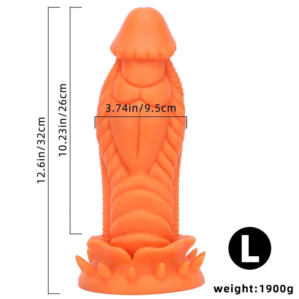 Orange coiled scaled fantasy silicone dildo with ridged base