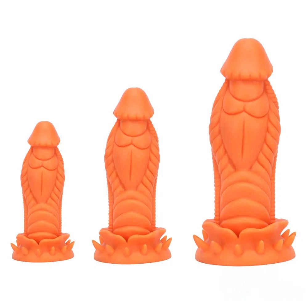 Coiled scaled fantasy silicone dildo with ridged base, photo 2