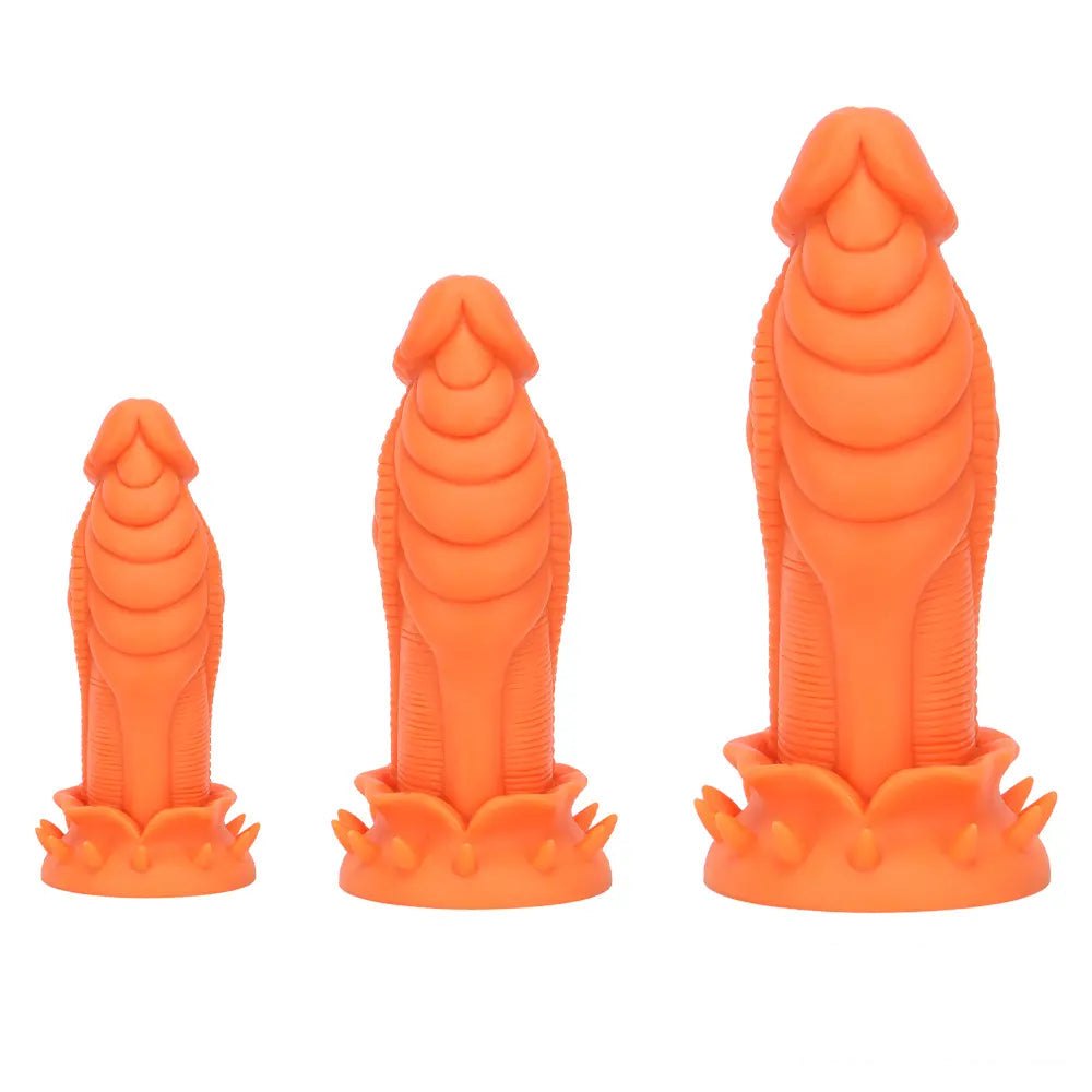 Coiled scaled fantasy silicone dildo with ridged base, photo 3