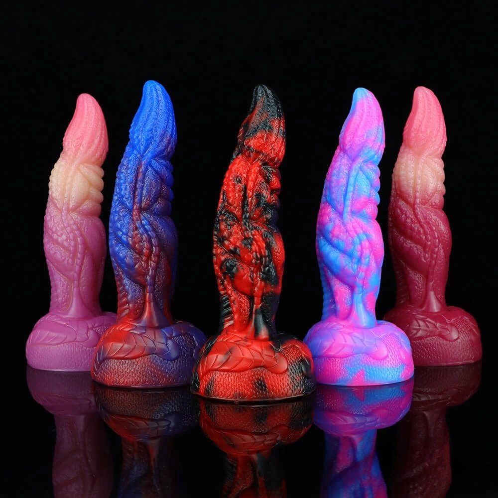 Multicolor dragon scale fantasy silicone dildo, photo 1