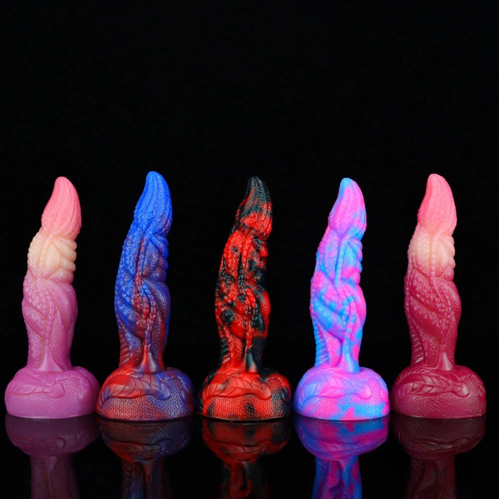 Multicolor dragon scale fantasy silicone dildo, photo 6