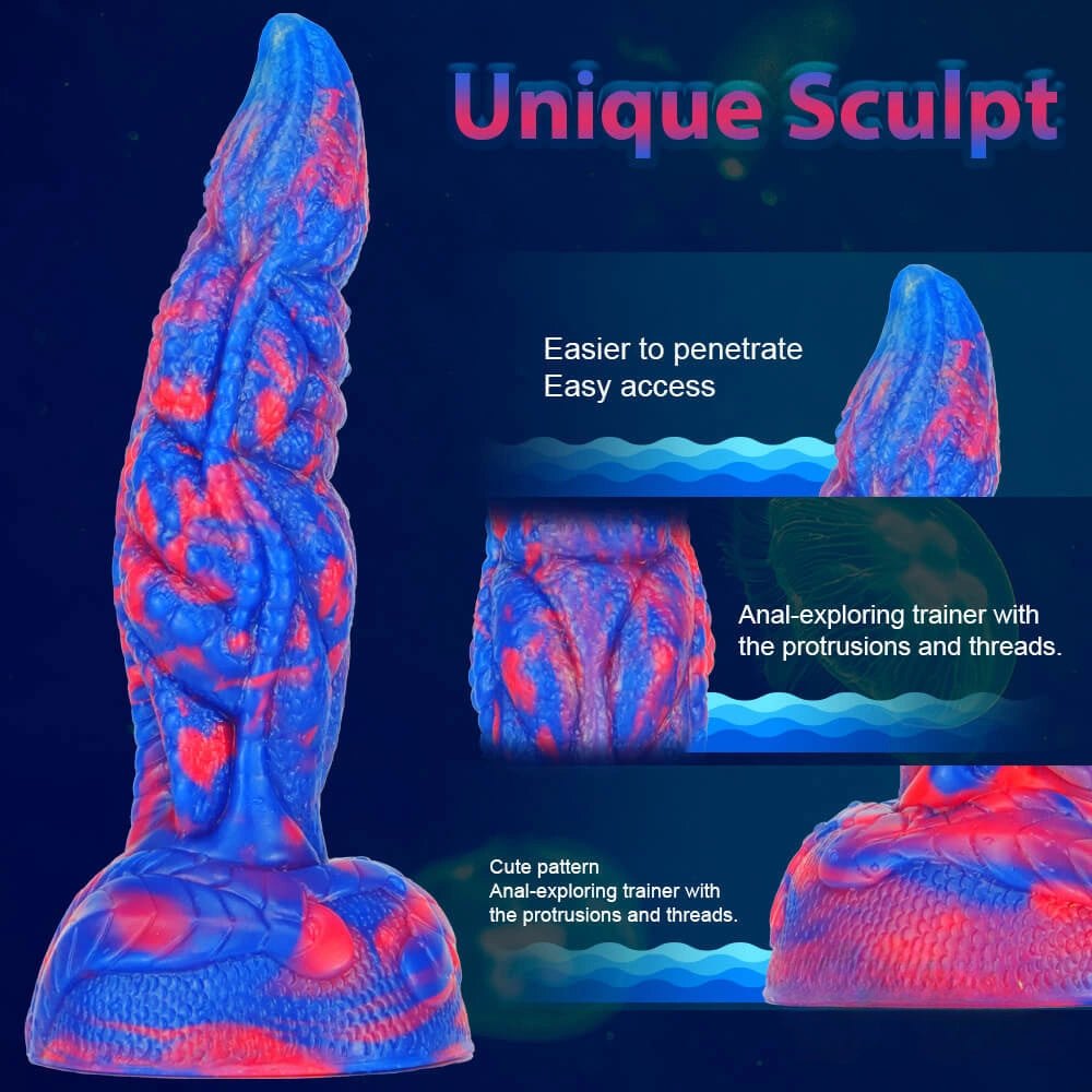 Multicolor dragon scale fantasy silicone dildo, photo 7