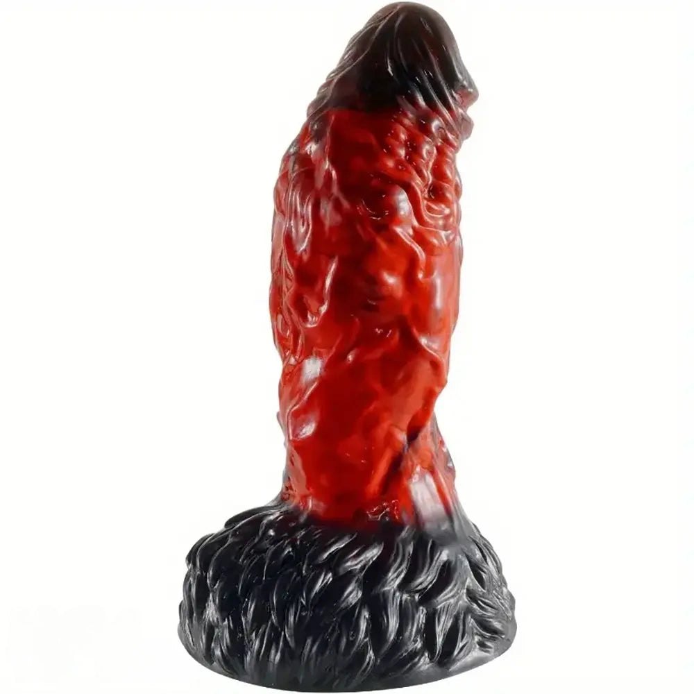 Red and black textured monster fantasy dildo, photo 1