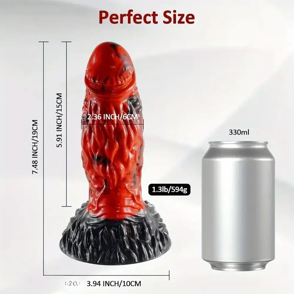 Red and black textured monster fantasy dildo, photo 2