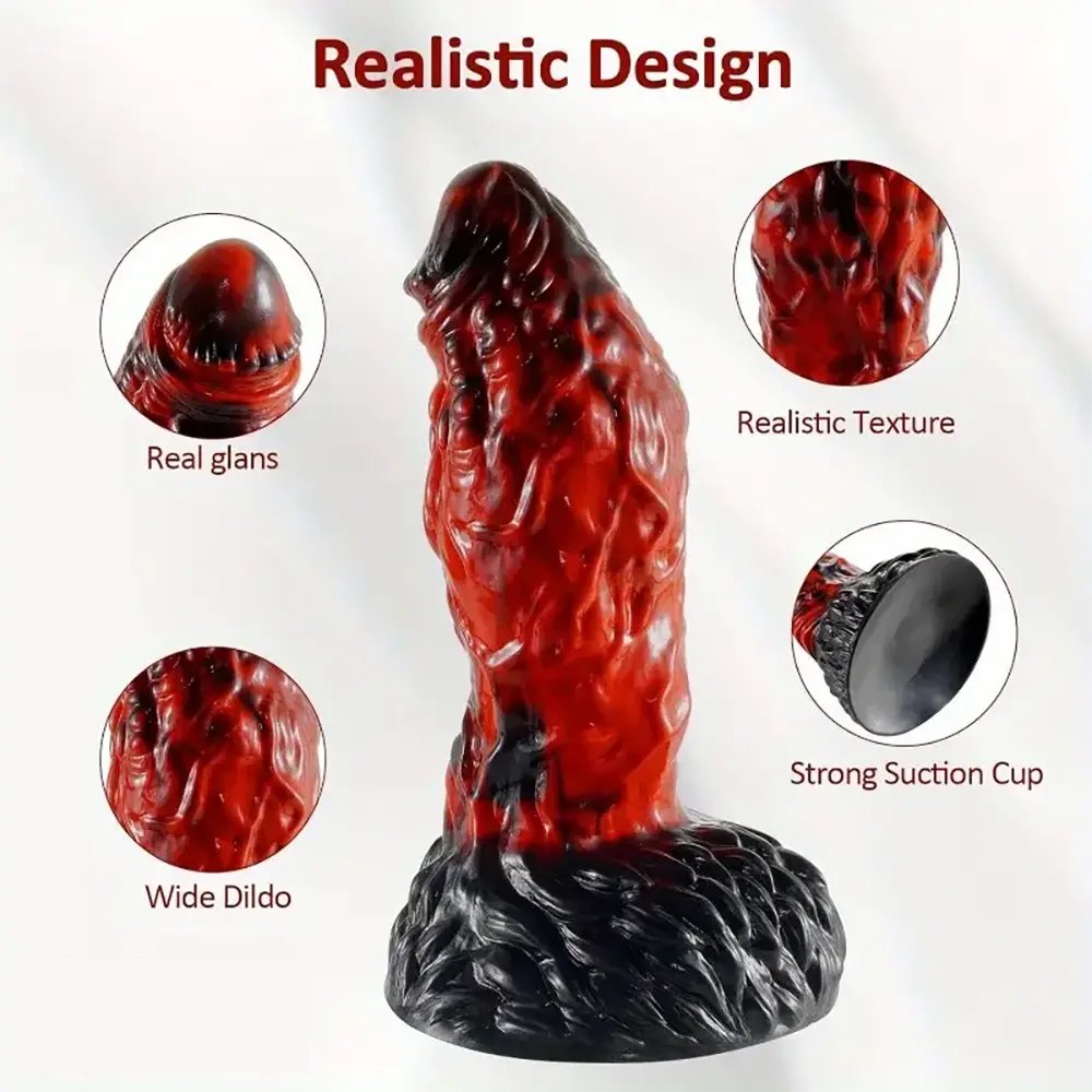 Red and black textured monster fantasy dildo, photo 3
