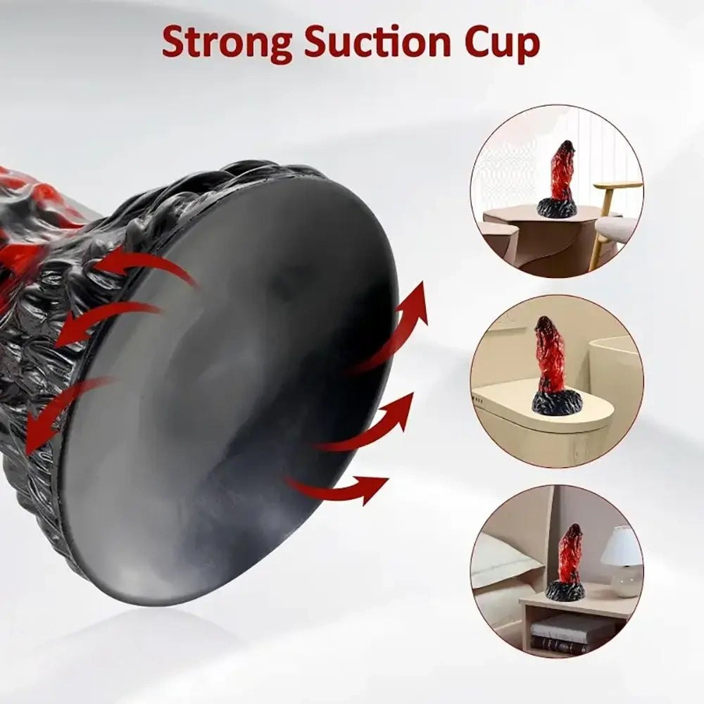 Red and black textured monster fantasy dildo, photo 4