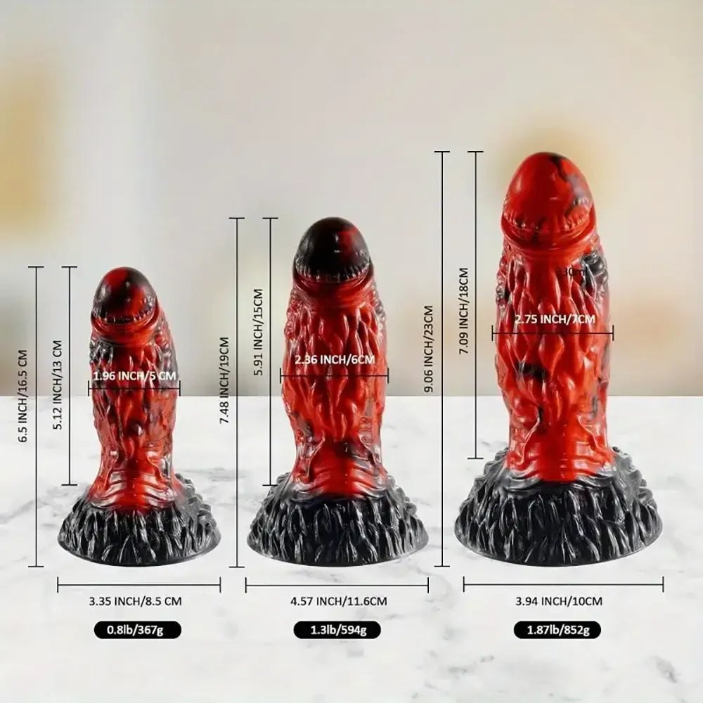 Red and black textured monster fantasy dildo, photo 5