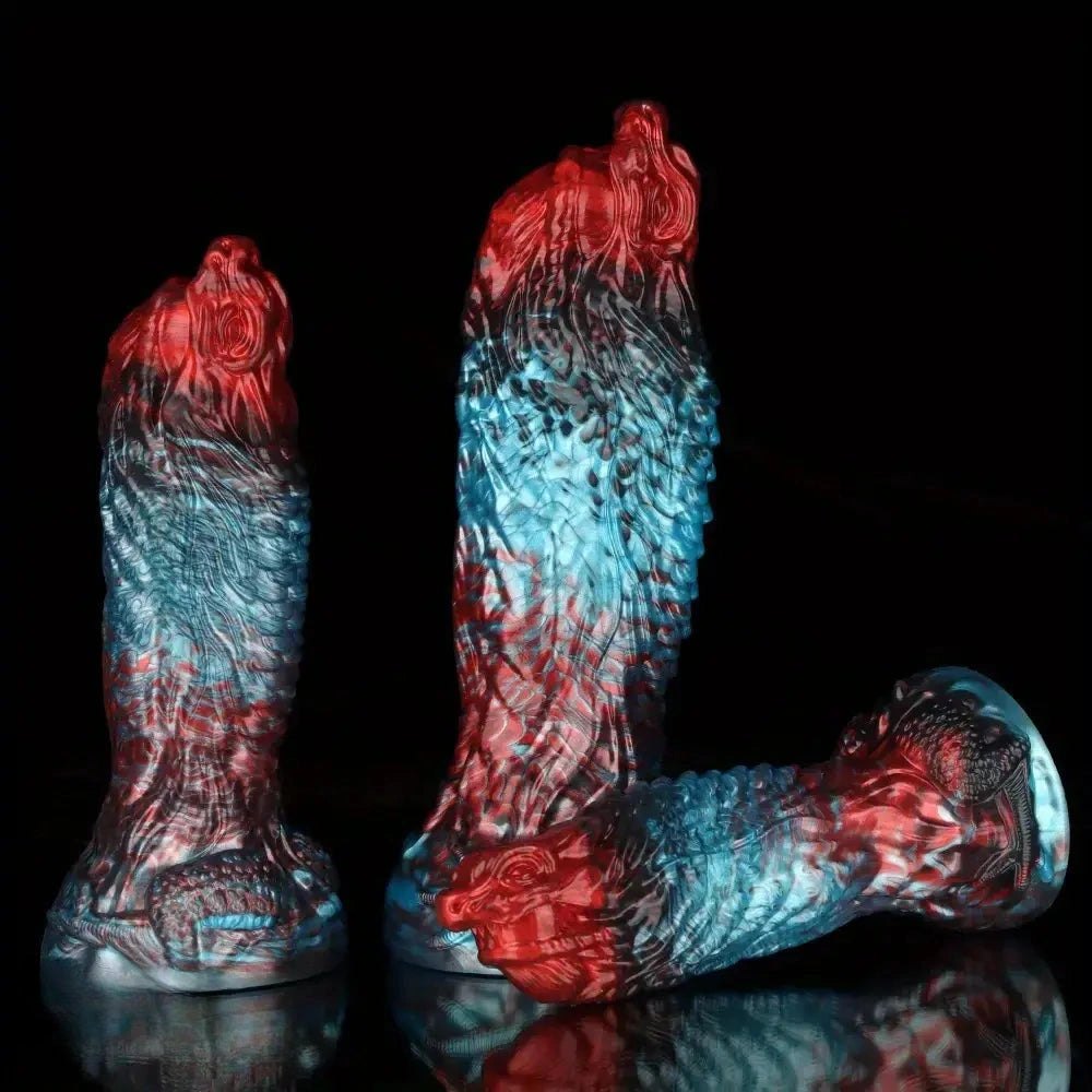 Red blue dragon scale fantasy dildo, photo 2