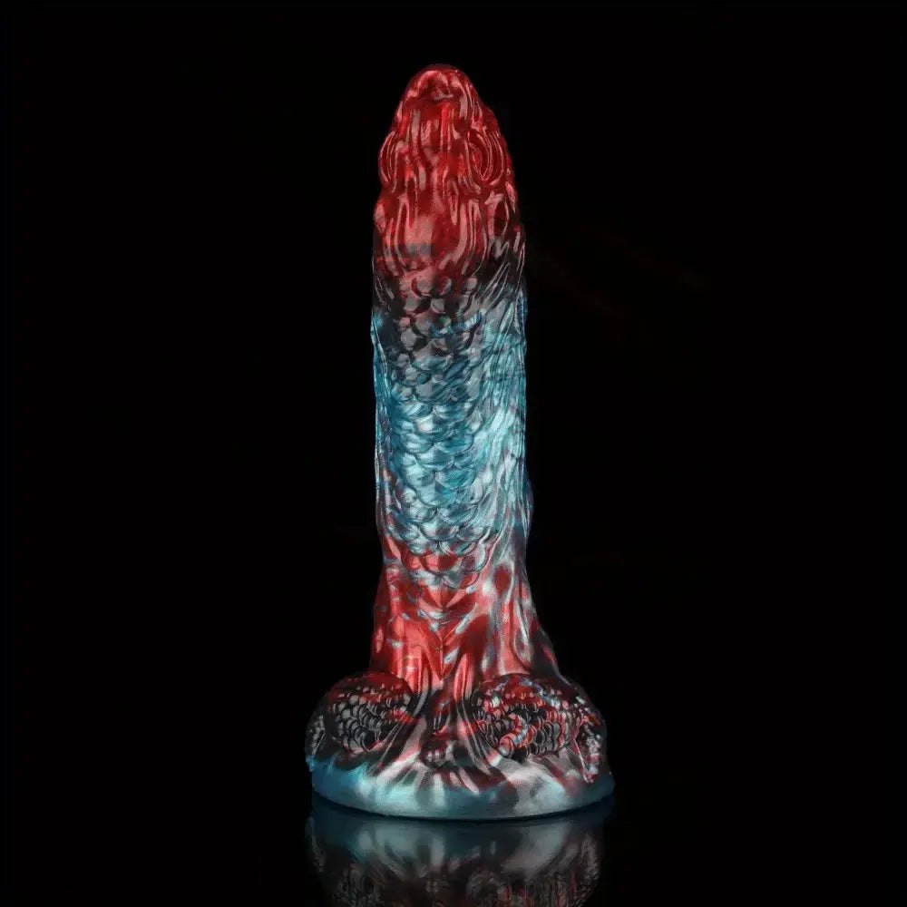 Red blue dragon scale fantasy dildo, photo 4