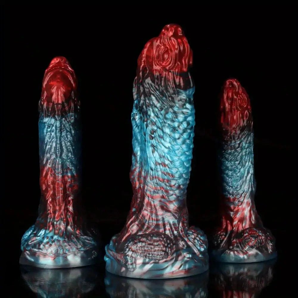 Red blue dragon scale fantasy dildo, photo 8