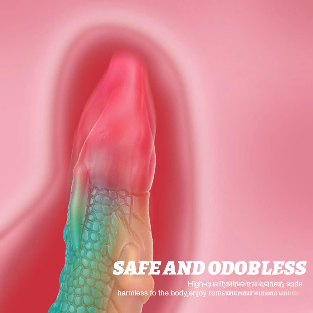 Green to pink ombre dragon scale fantasy dildo, photo 10