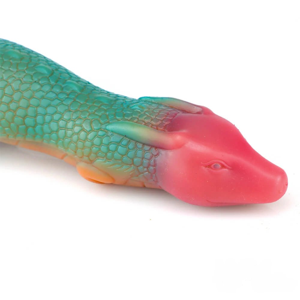 Green to pink ombre dragon scale fantasy dildo, photo 11