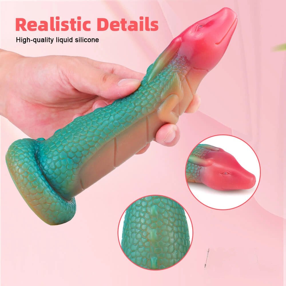 Green to pink ombre dragon scale fantasy dildo, photo 12