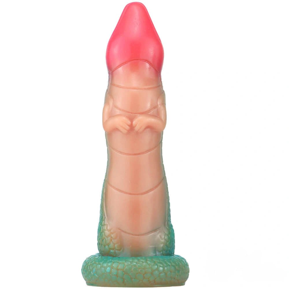 Green to pink ombre dragon scale fantasy dildo, photo 2