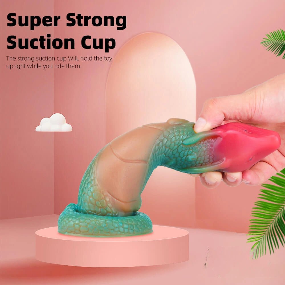 Green to pink ombre dragon scale fantasy dildo, photo 3