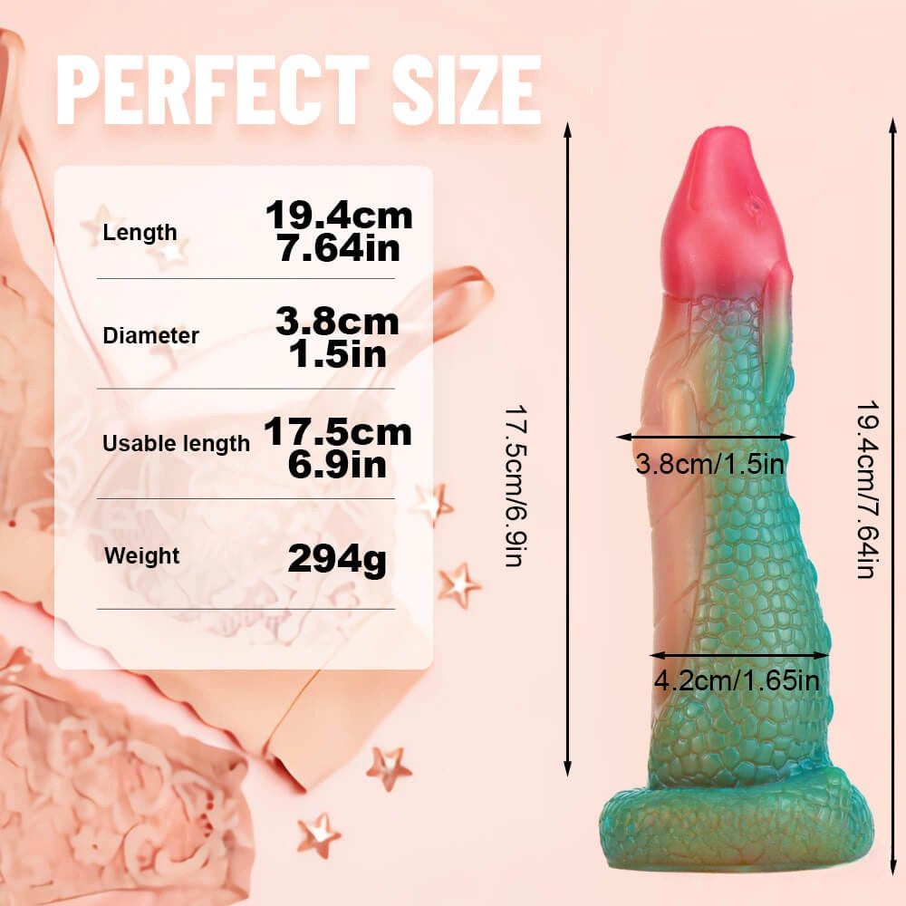 Green to pink ombre dragon scale fantasy dildo, photo 8
