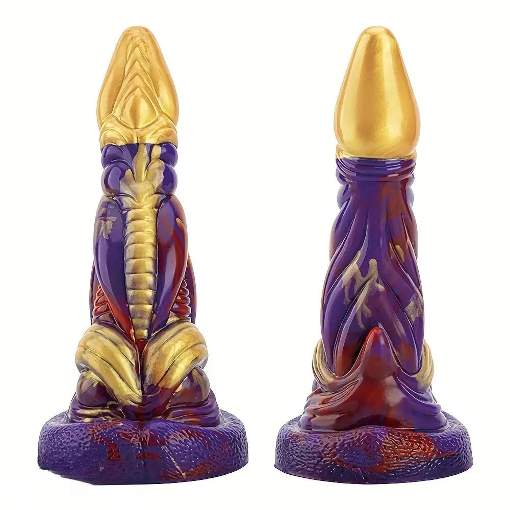 Purple and gold dragon scale silicone fantasy dildo, photo 2